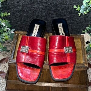 Brighton Beth leather slide sandals in red.